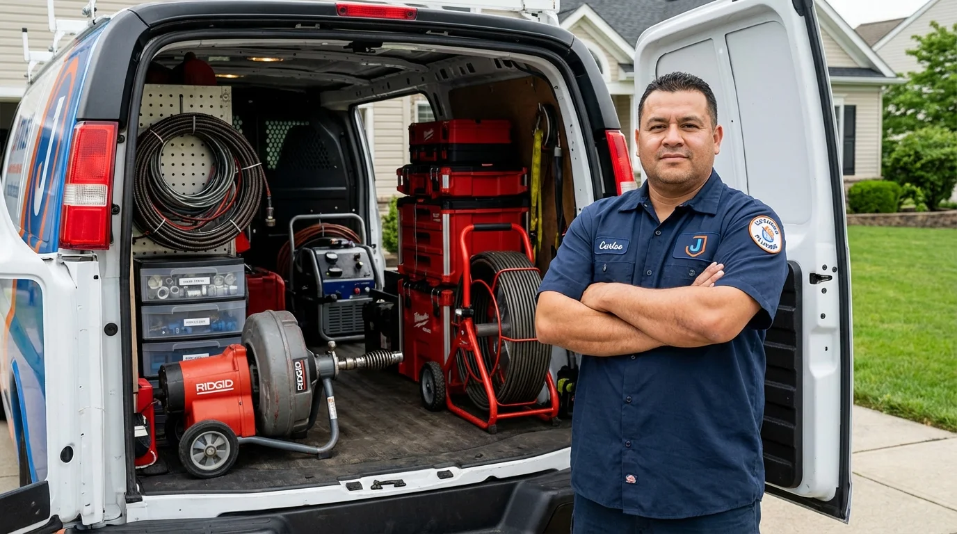 Professional drain cleaning equipment and Johns Plumbing LLC plumber in Shady Spring