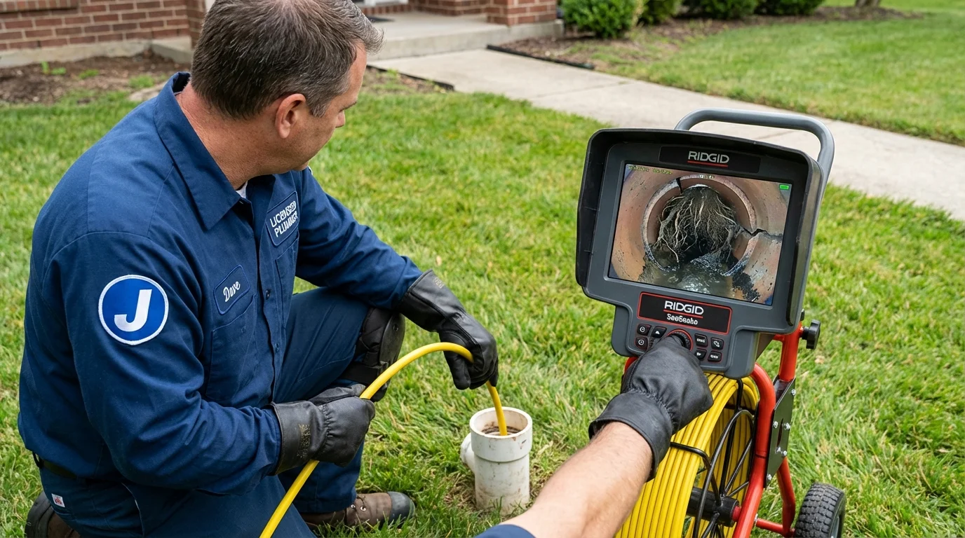 Sewer camera inspection being performed by Johns Plumbing LLC in Shady Spring