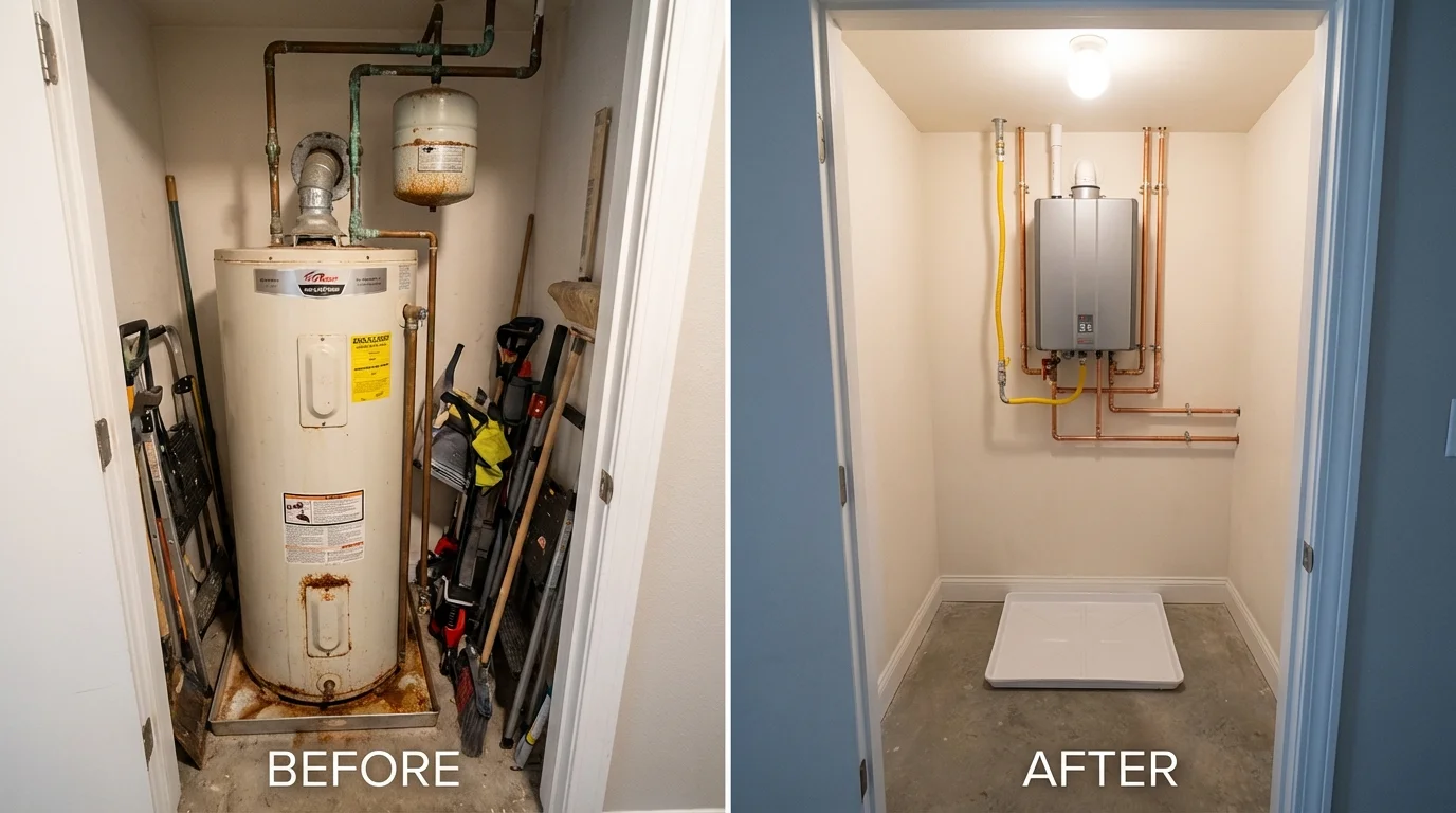Tank water heater versus wall-mounted tankless unit comparison for Shady Spring, WV homeowners