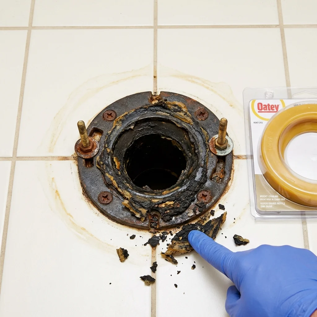 Failed wax ring showing water seepage at the base of a toilet in a Shady Spring, WV home
